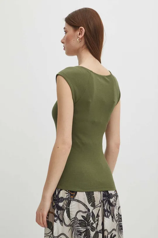 T-shirt bawełniany damski z domieszką elastanu prążkowany kolor zielony 95 % Bawełna, 5 % Elastan
