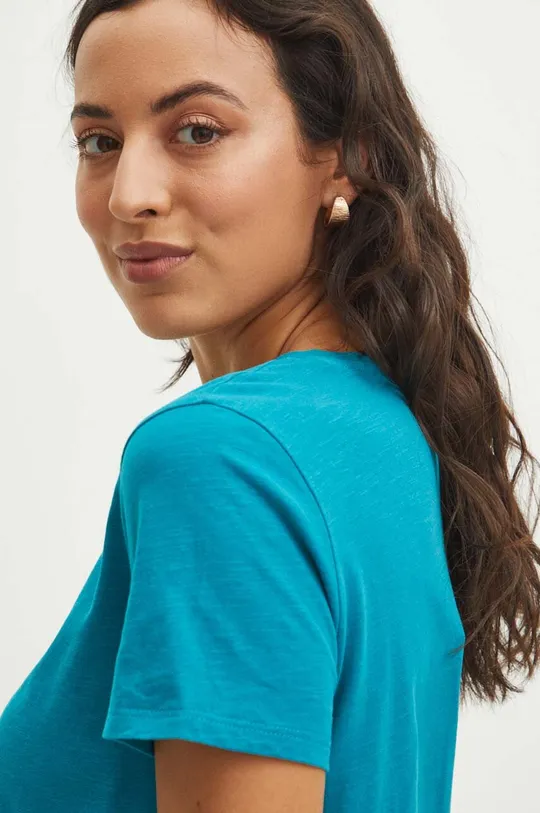 tyrkysová Bavlněné tričko dámské jednobarevné tyrkysová barva