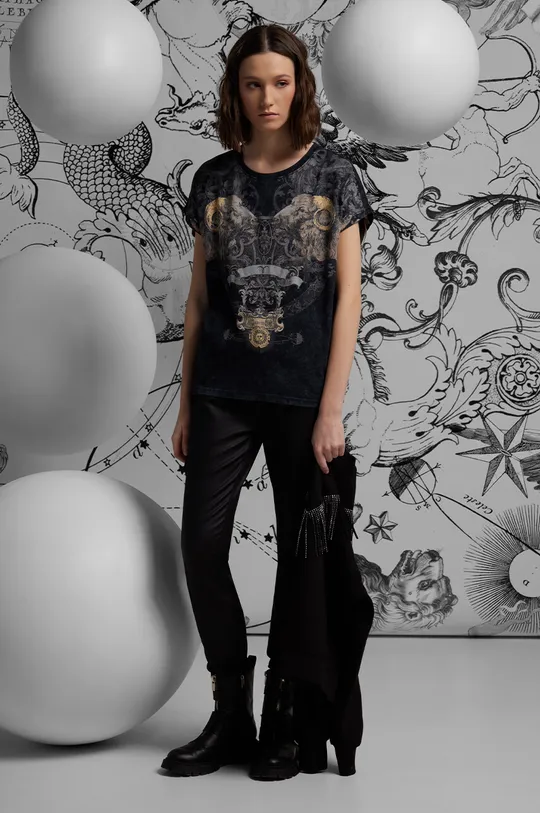 szary T-shirt bawełniany damski z kolekcji Zodiak - Baran kolor szary Damski