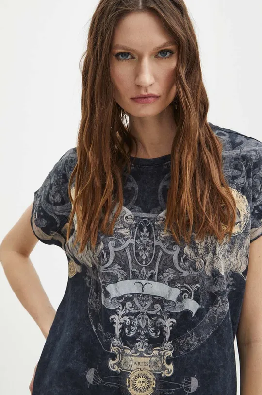 T-shirt bawełniany damski z kolekcji Zodiak - Baran kolor szary szary