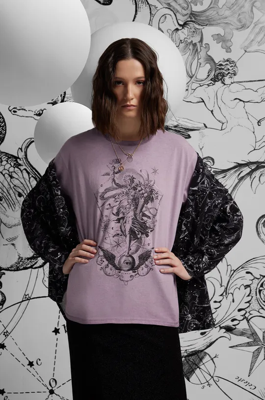 fioletowy T-shirt bawełniany damski z kolekcji Zodiak - Panna kolor fioletowy Damski