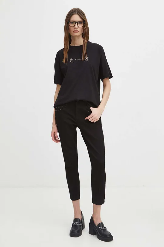 Bavlnené tričko dámske z kolekcie Zverokruh - Blíženci čierna farba <p>100 % Bavlna</p>