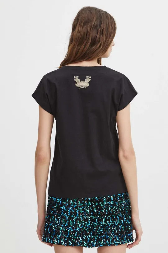 czarny T-shirt bawełniany damski z kolekcji Zodiak - Rak kolor czarny