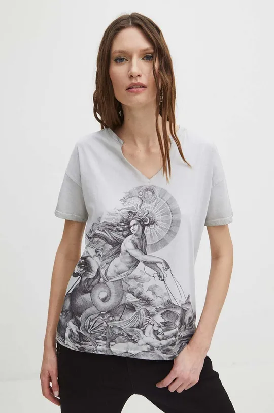 T-shirt bawełniany damski z kolekcji Zodiak - Wodnik kolor szary szary