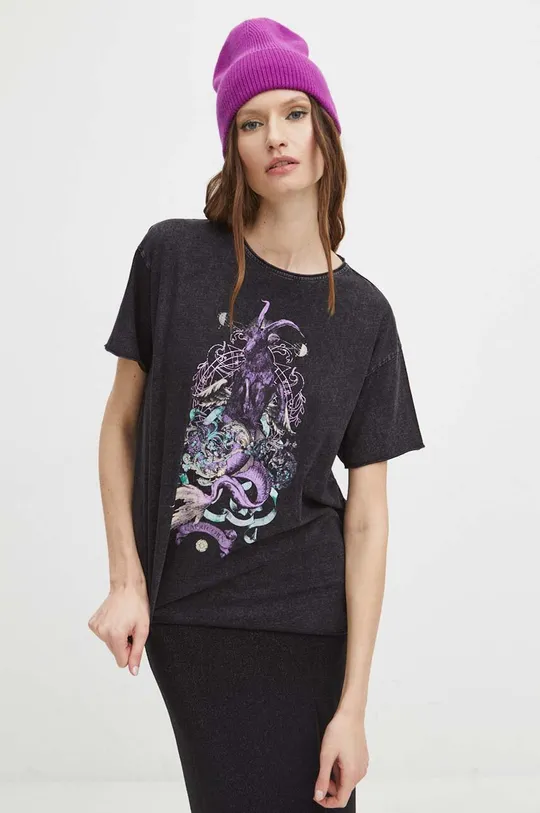 T-shirt bawełniany damski z kolekcji Zodiak - Koziorożec kolor szary RS24.TSD160 szary RS24