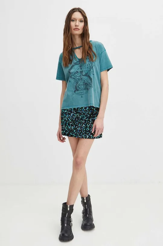 Odzież T-shirt bawełniany damski z kolekcji Zodiak - Ryby kolor turkusowy RS24.TSD161 turkusowy