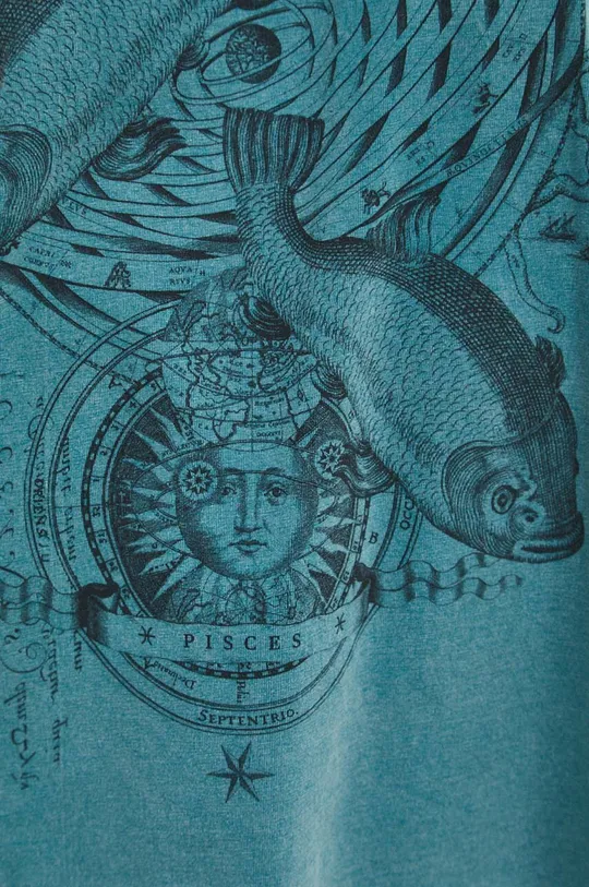 T-shirt bawełniany damski z kolekcji Zodiak - Ryby kolor turkusowy