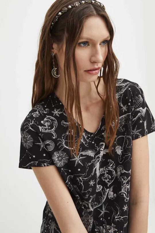 T-shirt bawełniany damski z domieszką elastanu z kolekcji Zodiak kolor czarny Damski