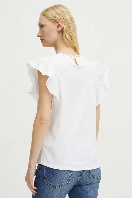 T-shirt bawełniany damski z ozdobną aplikacją z koronki kolor biały 100 % Bawełna