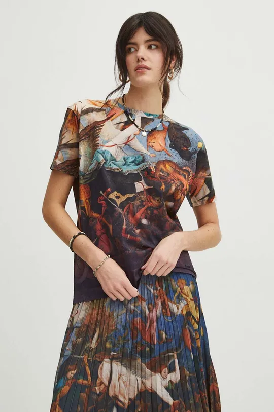 T-shirt bawełniany damski z kolekcji Eviva L'arte kolor multicolor