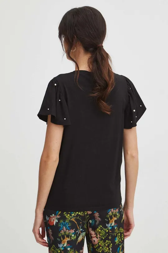 czarny T-shirt bawełniany damski z kolekcji Eviva L'arte kolor czarny