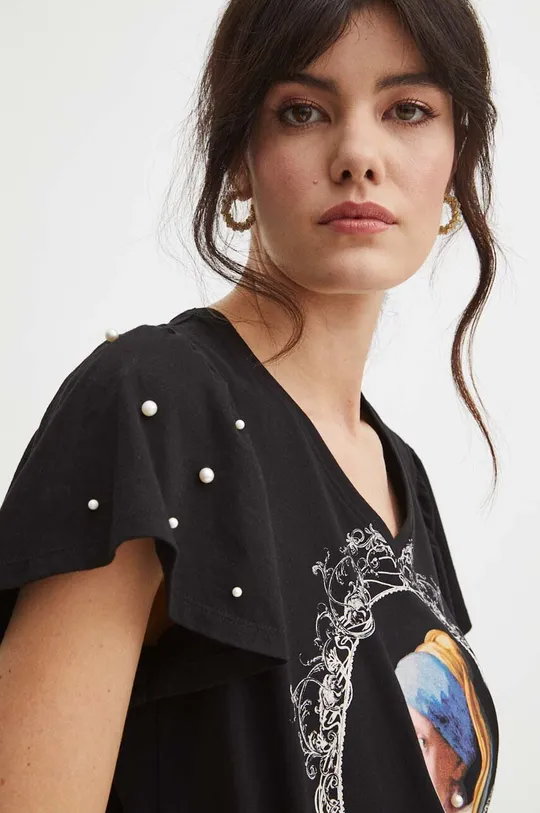 T-shirt bawełniany damski z kolekcji Eviva L'arte kolor czarny