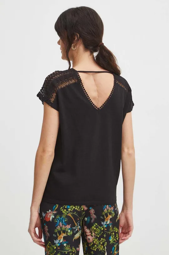 czarny T-shirt bawełniany damski z kolekcji Eviva L'arte kolor czarny