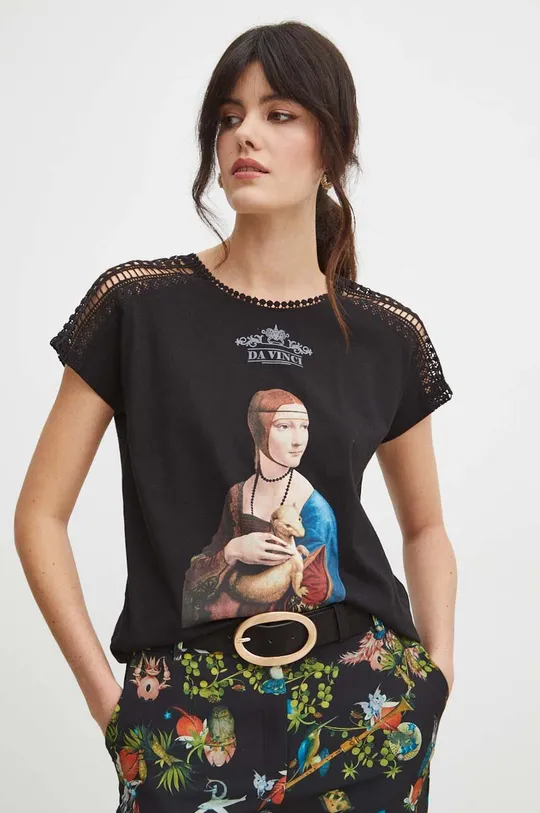 T-shirt bawełniany damski z kolekcji Eviva L'arte kolor czarny Damski