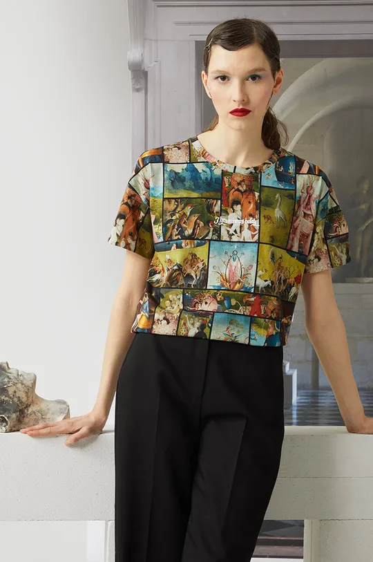 multicolor T-shirt bawełniany damski z kolekcji Eviva L'arte kolor multicolor Damski