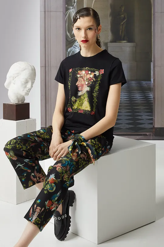 czarny T-shirt bawełniany damski z domieszką elastanu z kolekcji Eviva L'arte kolor czarny Damski