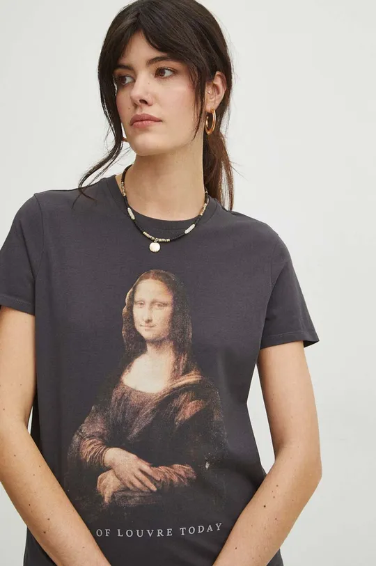 T-shirt bawełniany damski z domieszką elastanu z kolekcji Eviva L'arte kolor szary szary