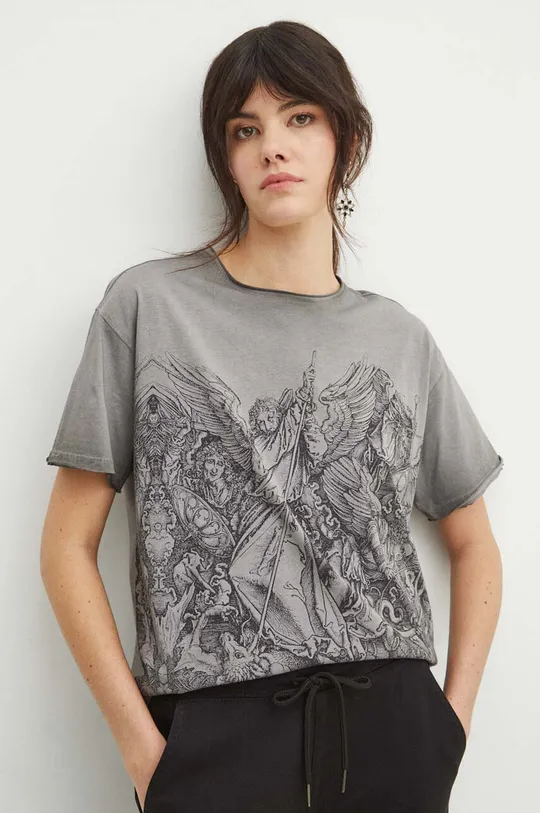 T-shirt bawełniany damski z kolekcji Eviva L'arte kolor szary szary