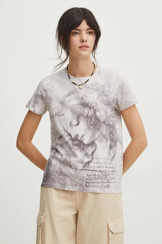 T-shirt bawełniany damski z kolekcji Eviva L'arte kolor beżowy beżowy