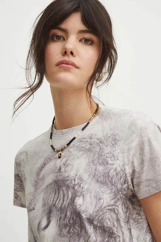 T-shirt bawełniany damski z kolekcji Eviva L'arte kolor beżowy Damski