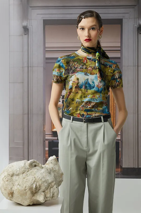 multicolor T-shirt bawełniany damski z domieszką elastanu z kolekcji Eviva L'arte kolor multicolor Damski