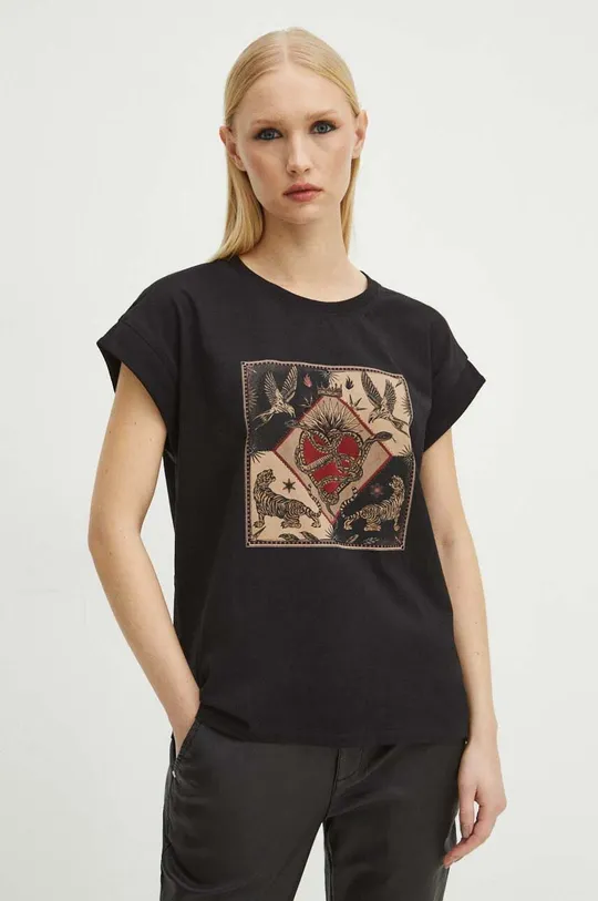 čierna Bavlnené tričko dámske z kolekcie Love Alchemy čierna farba Dámsky
