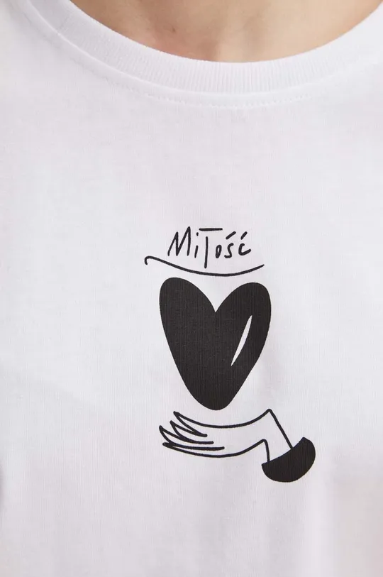 T-shirt bawełniany damski by Magda Danaj - Porysunki kolor biały Damski