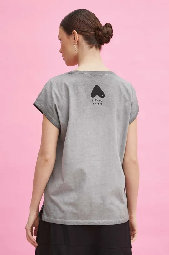 T-shirt bawełniany damski by Magda Danaj - Porysunki kolor szary 100 % Bawełna