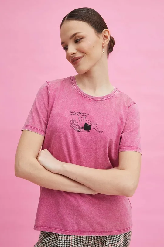fioletowy T-shirt bawełniany damski by Magda Danaj - Porysunki kolor fioletowy