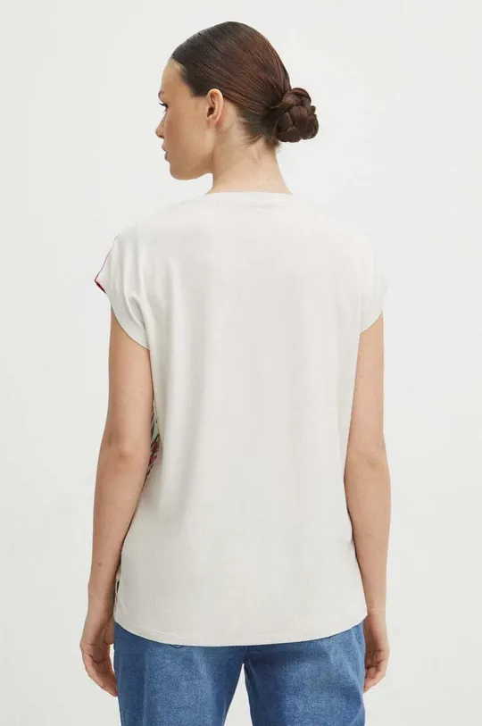 T-shirt damski z domieszką elastanu kolor beżowy 95 % Wiskoza, 5 % Elastan