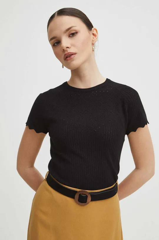 czarny T-shirt damski sweterkowy kolor czarny Damski