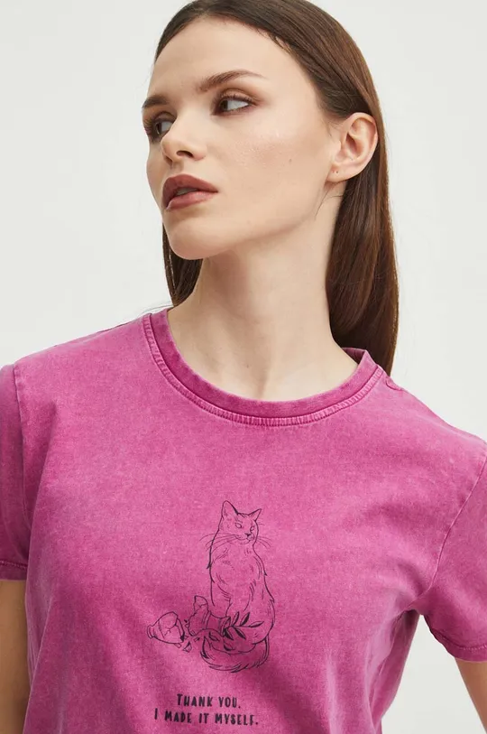 ružová Bavlnené tričko dámske z kolekcie Deň mačiek ružová farba