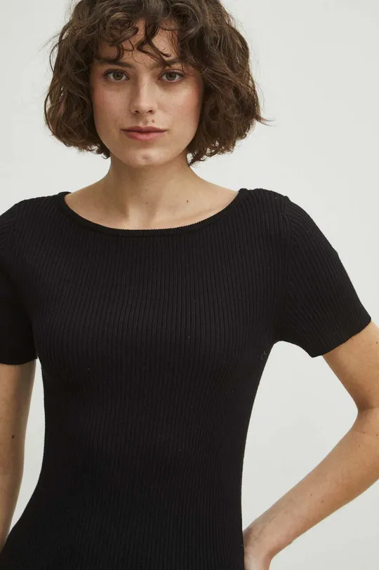 czarny T-shirt damski sweterkowy kolor czarny Damski