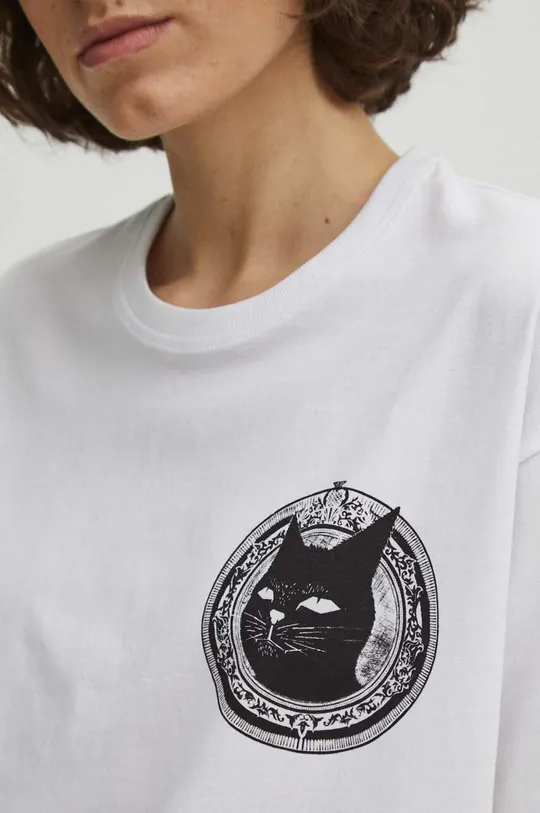 T-shirt bawełniany damski z domieszką elastanu by Zuzanna Kierenkiewicz „zzzuzzzz”, Grafika Polska kolor biały Damski