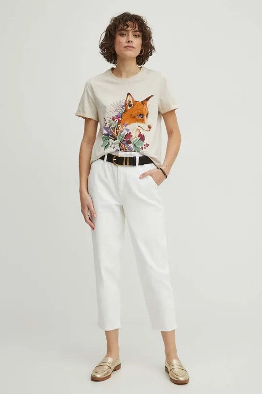 Bavlnené tričko dámske z kolekcie Graphics Series béžová farba <p>100 % Bavlna</p>