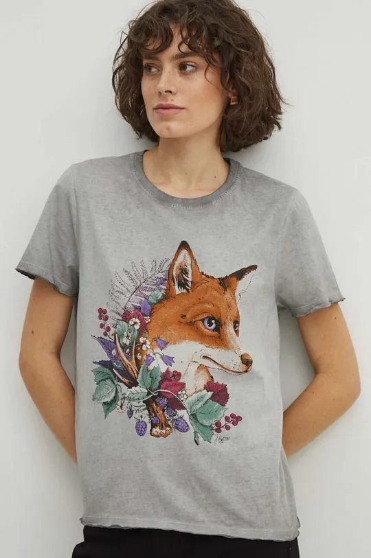 T-shirt bawełniany damski by Joanna Matras, Grafika Polska kolor szary szary