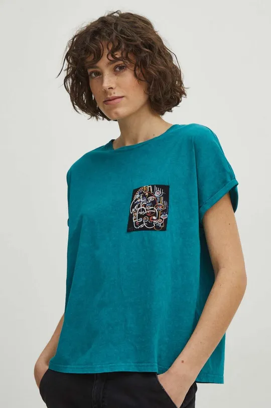 T-shirt bawełniany damski by Kasia Wysocka – TerraKata, Grafika Polska kolor zielony Damski