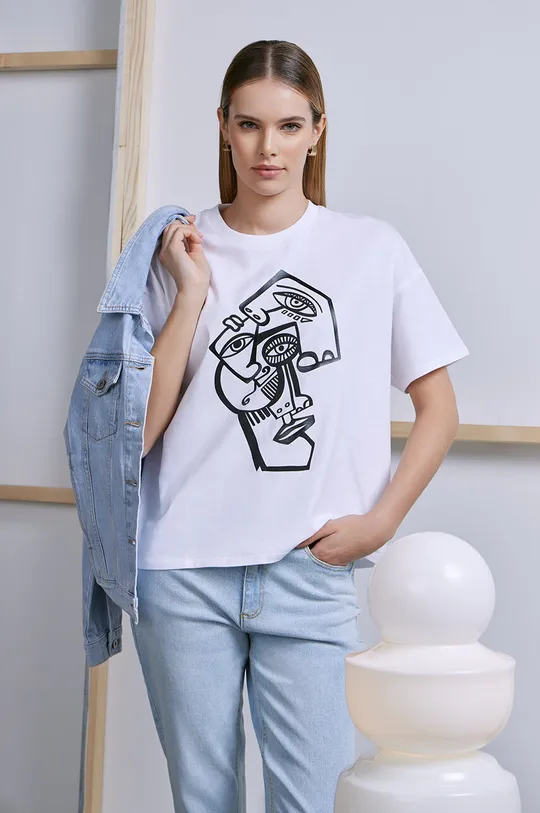 biały T-shirt bawełniany damski by Kasia Wysocka – TerraKata, Grafika Polska kolor biały Damski