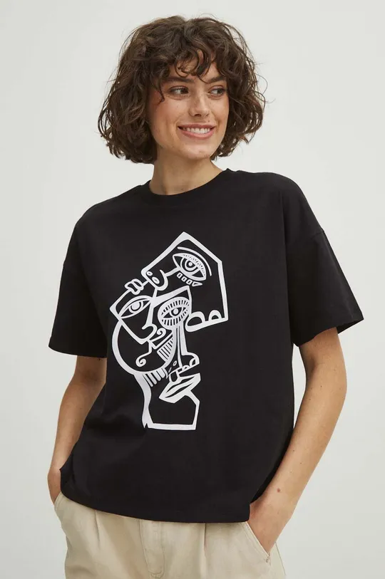 T-shirt bawełniany damski by Kasia Wysocka – TerraKata, Grafika Polska kolor czarny 100 % Bawełna