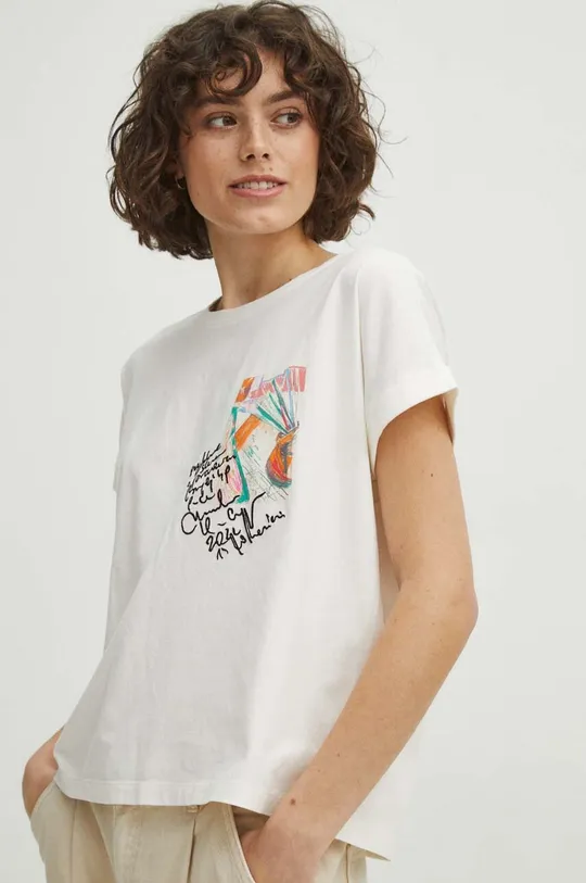 Bavlněné tričko dámské z kolekce Graphics Series béžová barva béžová