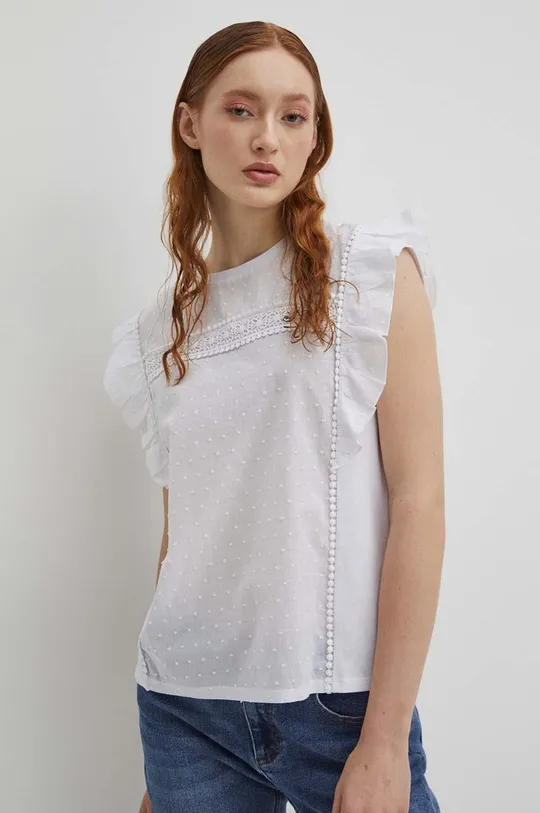 biały T-shirt bawełniany damski z ozdobną aplikacją kolor biały