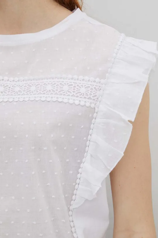 T-shirt bawełniany damski z ozdobną aplikacją kolor biały Damski