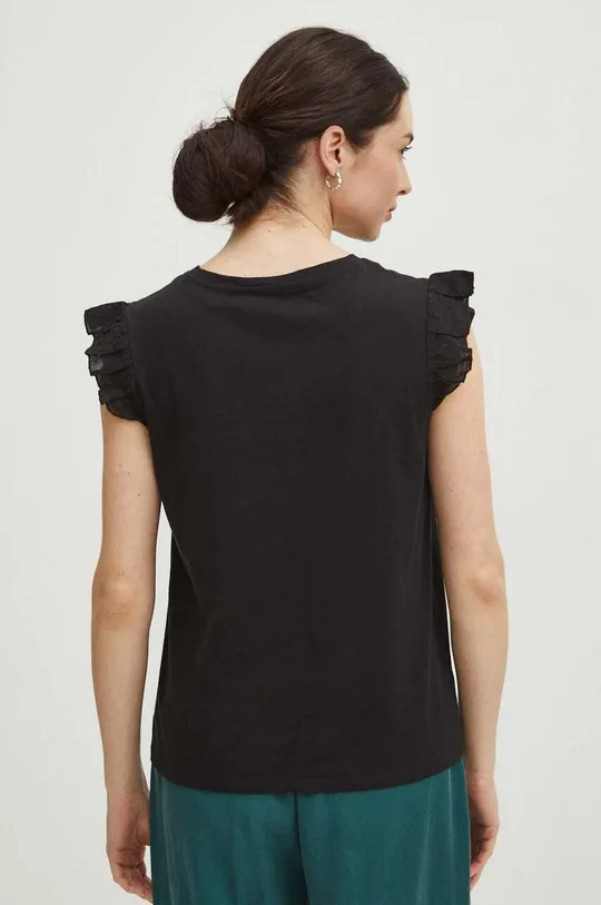 T-shirt bawełniany damski z ozdobną aplikacją kolor czarny Materiał główny: 100 % Bawełna, Materiał dodatkowy: 100 % Bawełna