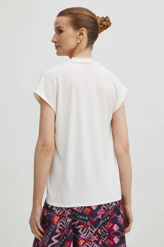 T-shirt damski z domieszką elastanu gładki kolor beżowy 70 % Modal, 25 % Poliester, 5 % Elastan