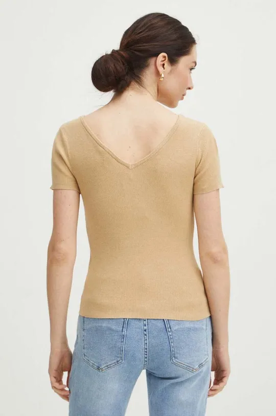 T-shirt damski sweterkowy kolor beżowy 80 % Wiskoza, 20 % Poliamid