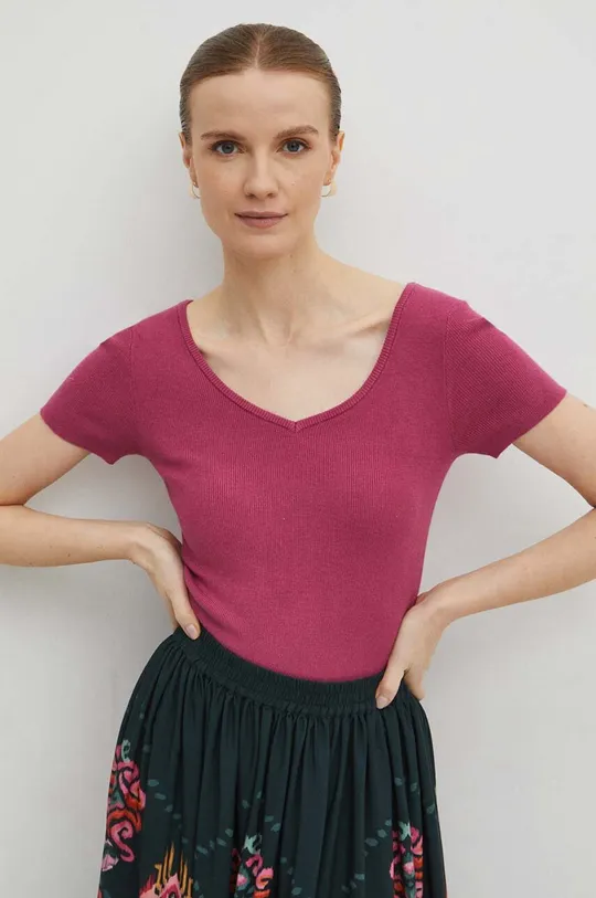 różowy T-shirt damski sweterkowy kolor różowy