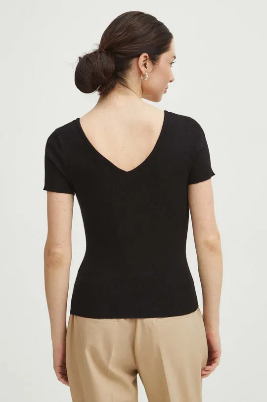 T-shirt damski sweterkowy kolor czarny 80 % Wiskoza, 20 % Poliamid