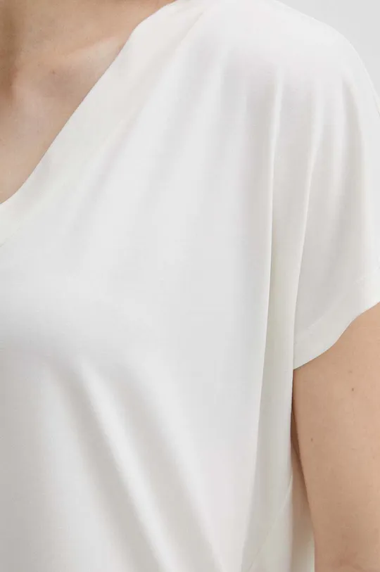 T-shirt damski z domieszką elastanu gładki kolor beżowy Damski