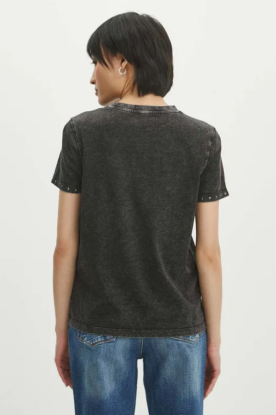 T-shirt bawełniany damski z efektem sprania kolor czarny czarny