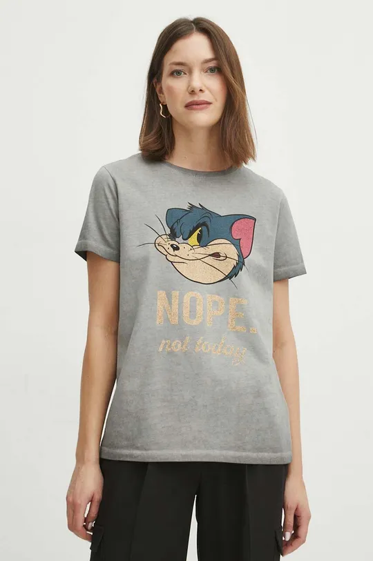 Bavlnené tričko dámske Tom and Jerry šedá farba <p>100 % Bavlna</p>